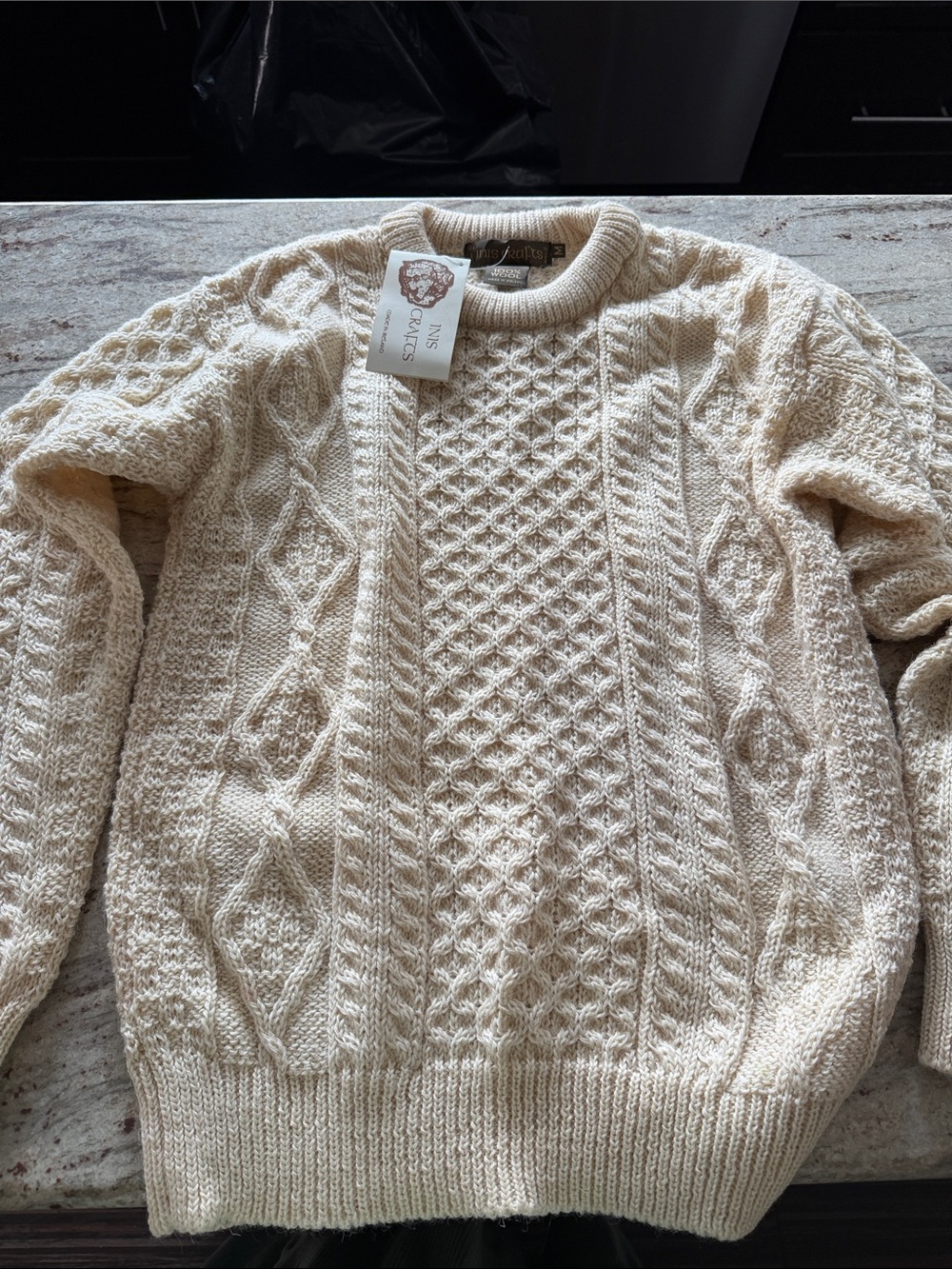 Inis Crafts Women's Cream Cable Knit Crewneck Sweater made in Ireland